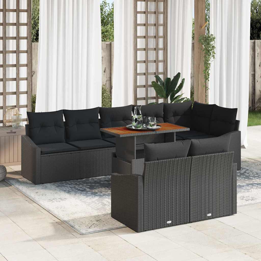 Set Divano da Giardino con cuscino 9 pcs Nero e Marrone
