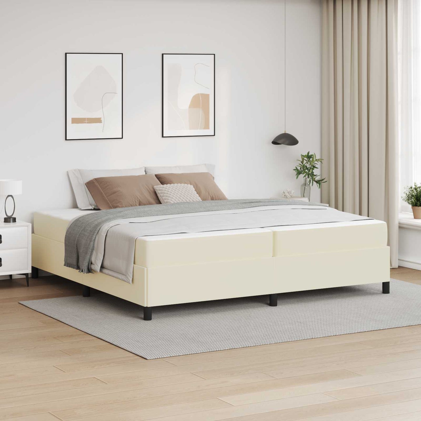 Struttura del letto con materasso Crema 200 x 200 cm Tessuto