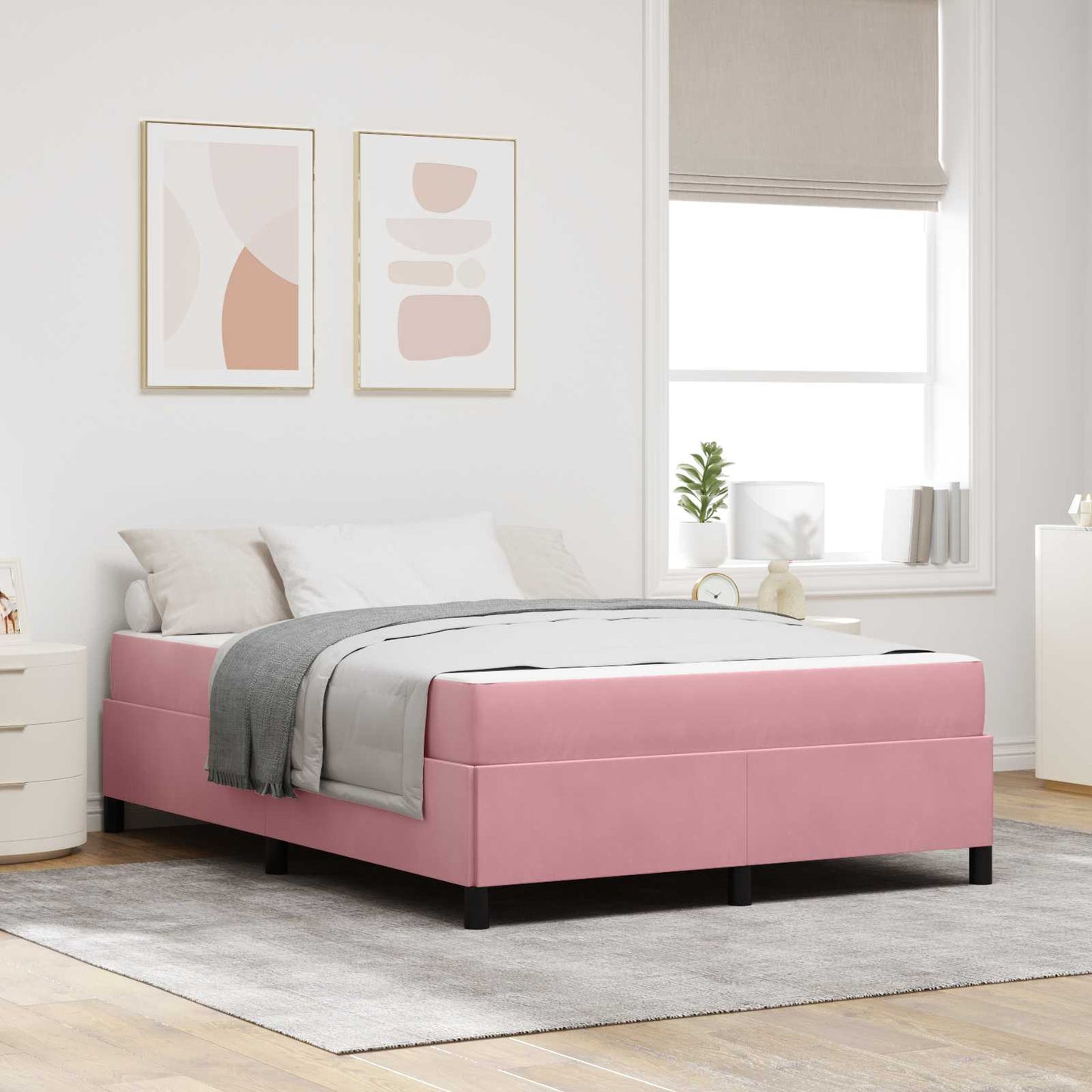 Struttura del letto con materasso Rosa 160 x 200 cm Tessuto