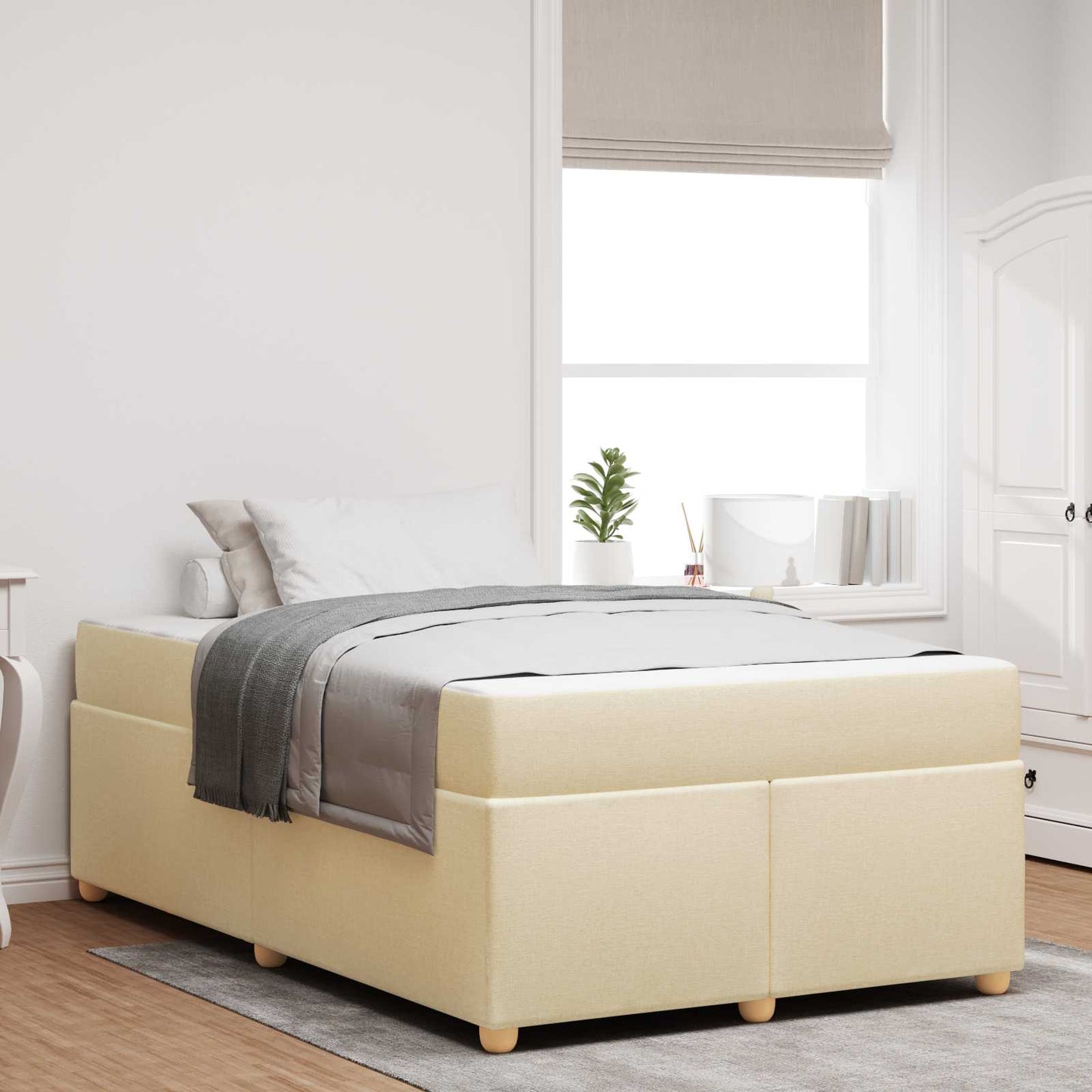 Struttura del letto con materasso Crema 120 x 190 cm Tessuto