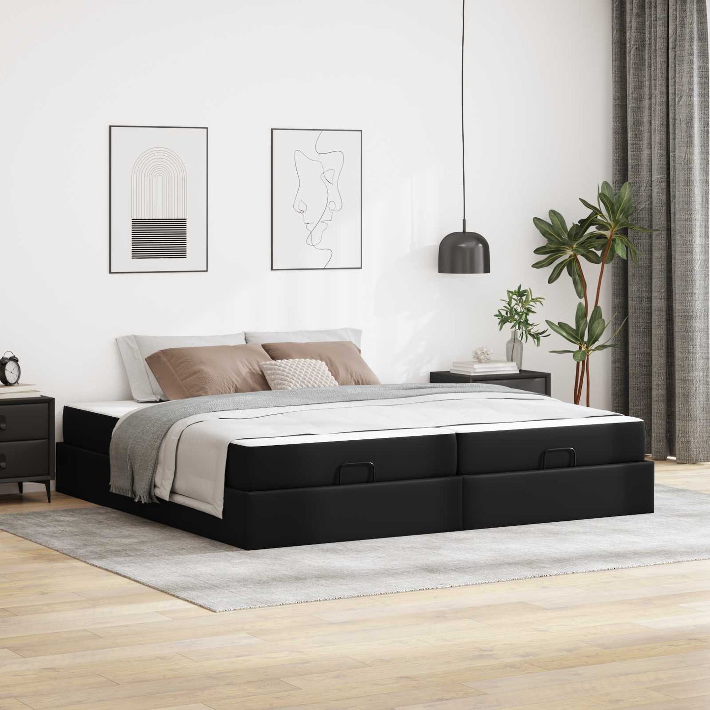 Struttura letto con materasso con materasso 2 pcs Nero PVC