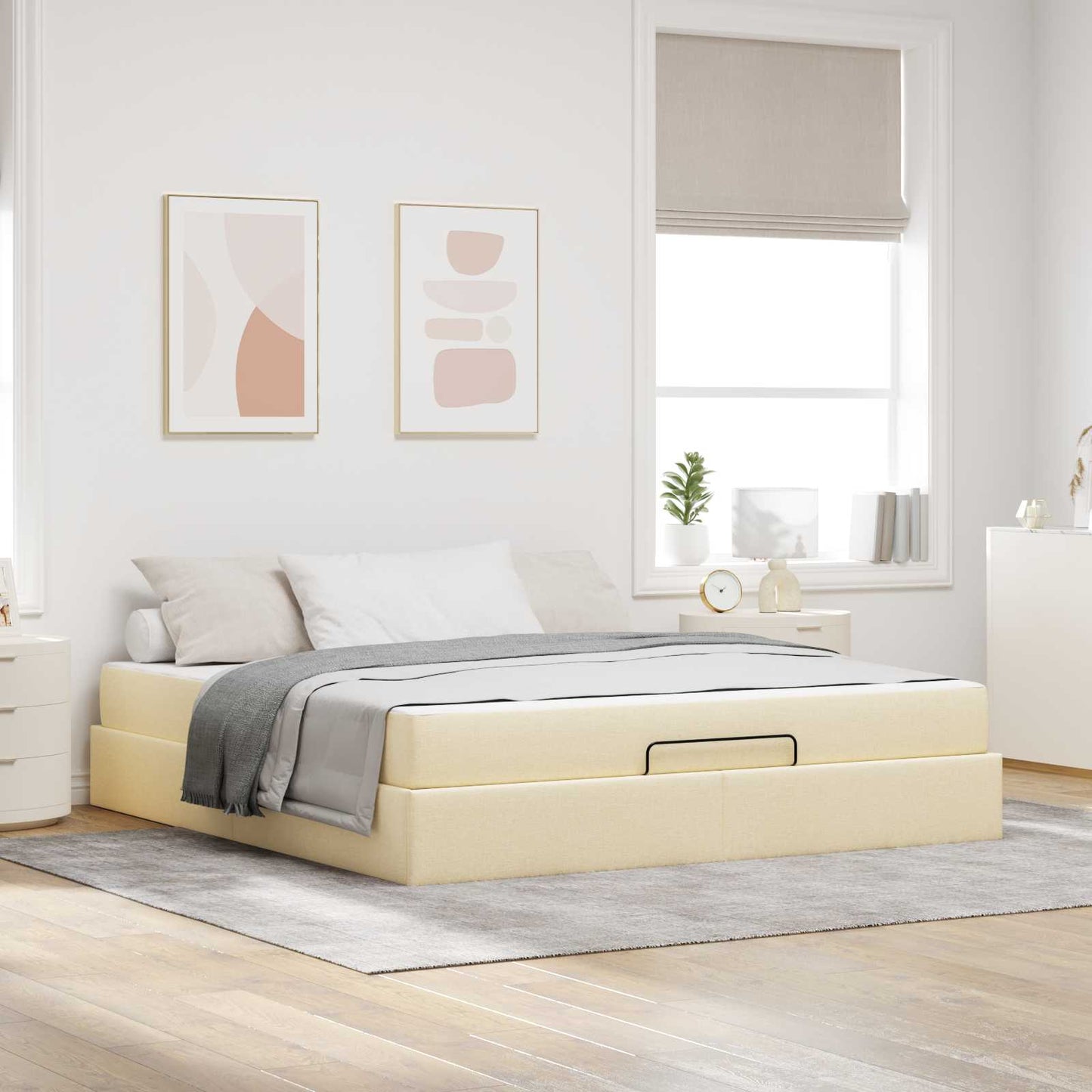 Struttura letto con materasso con materasso 2 pcs Crema Tessuto
