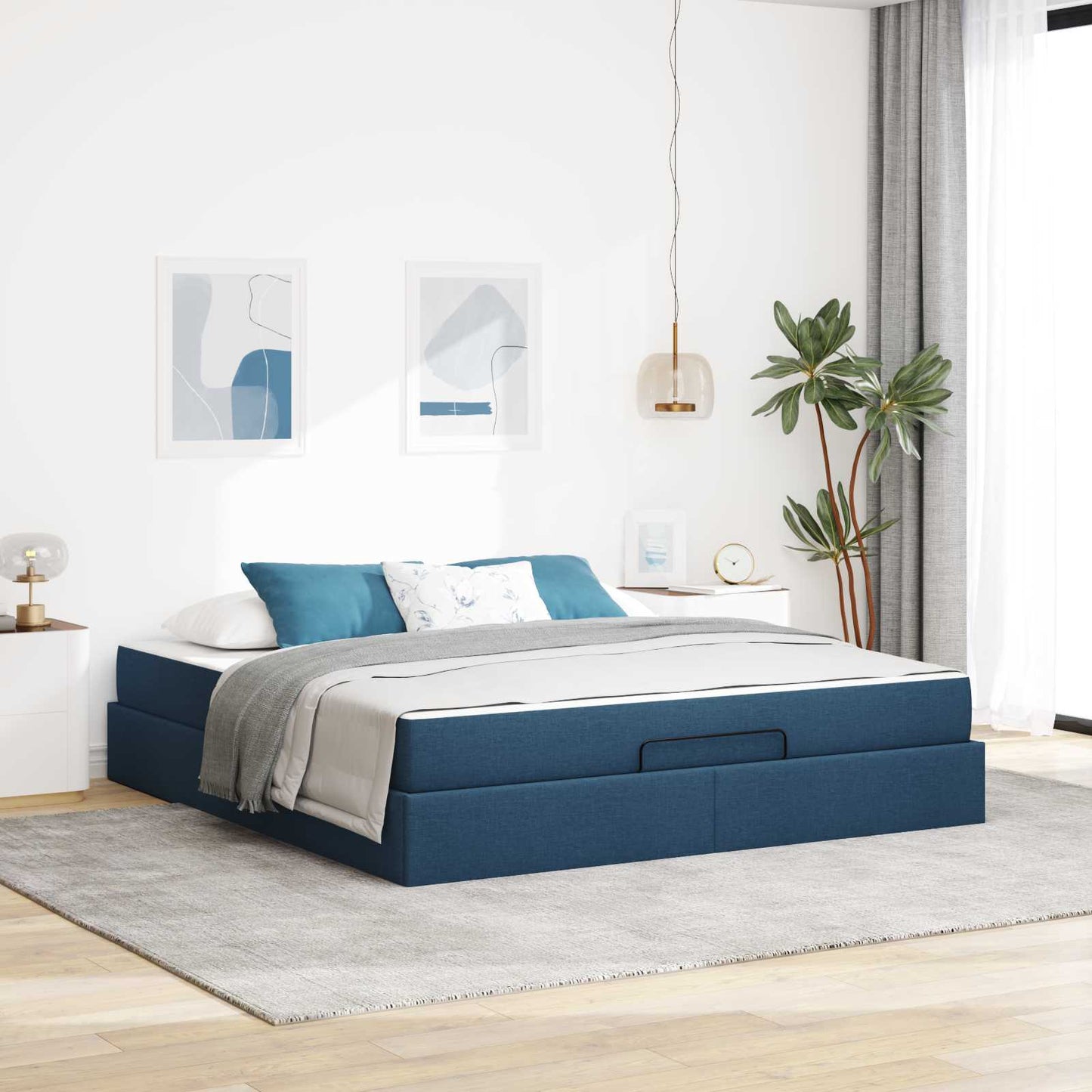Struttura letto con materasso con materasso 2 pcs Blu Tessuto