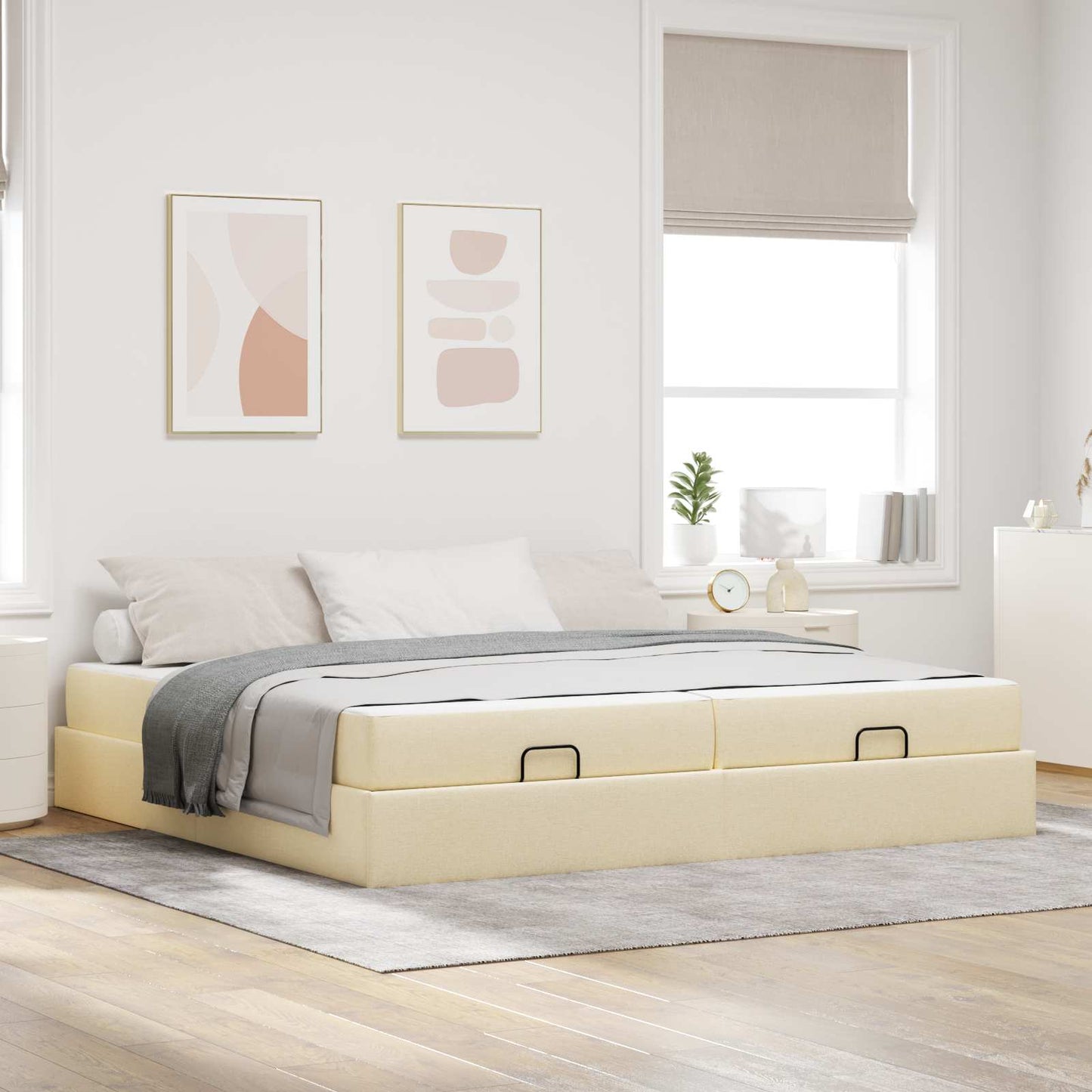 Struttura letto con materasso con materasso 2 pcs Crema Tessuto