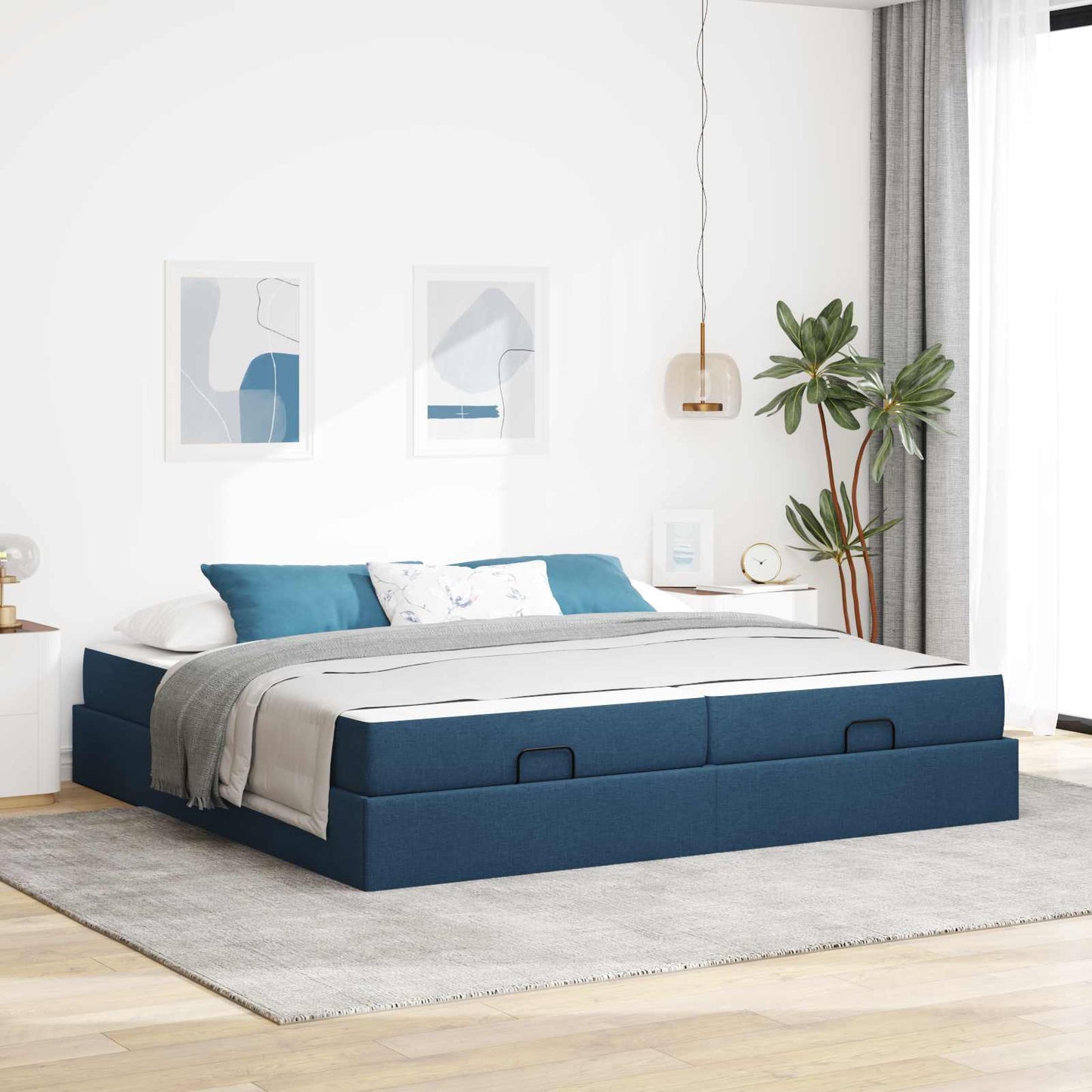 Struttura letto con materasso con materasso 2 pcs Blu Tessuto