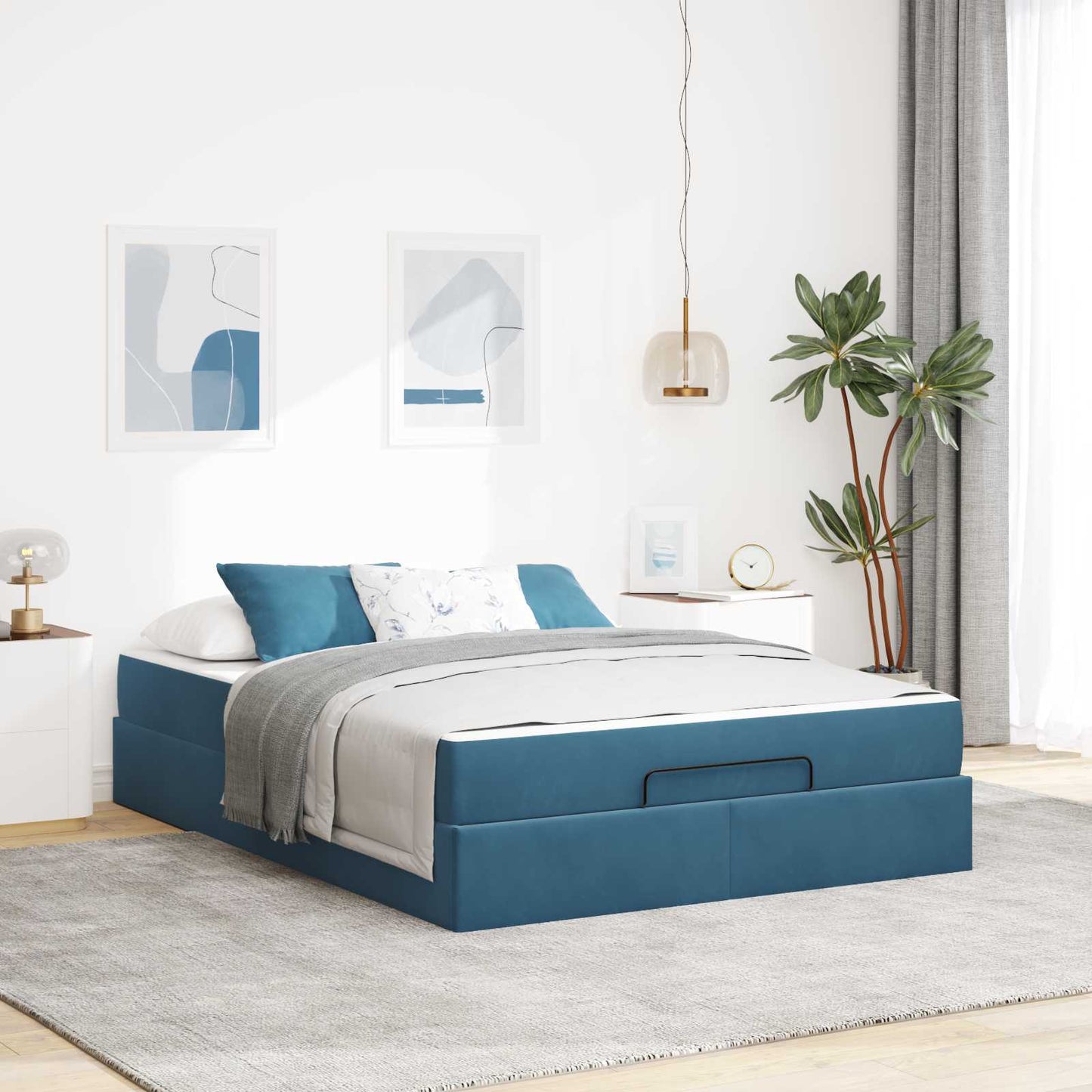 Struttura letto con materasso con materasso 2 pcs Blu Velluto