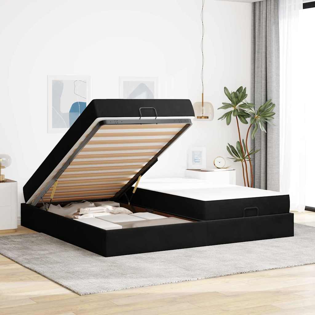 Struttura letto con materasso con materasso 2 pcs Nero Velluto