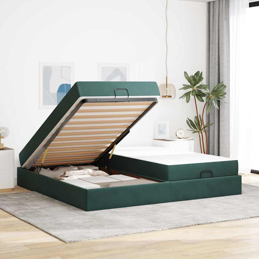 Struttura letto con materasso con materasso 2 pcs Verde Velluto