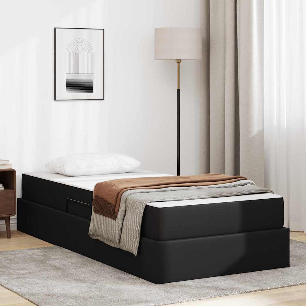 Letto con contenitore e materasso 2 pcs Nero Pelle