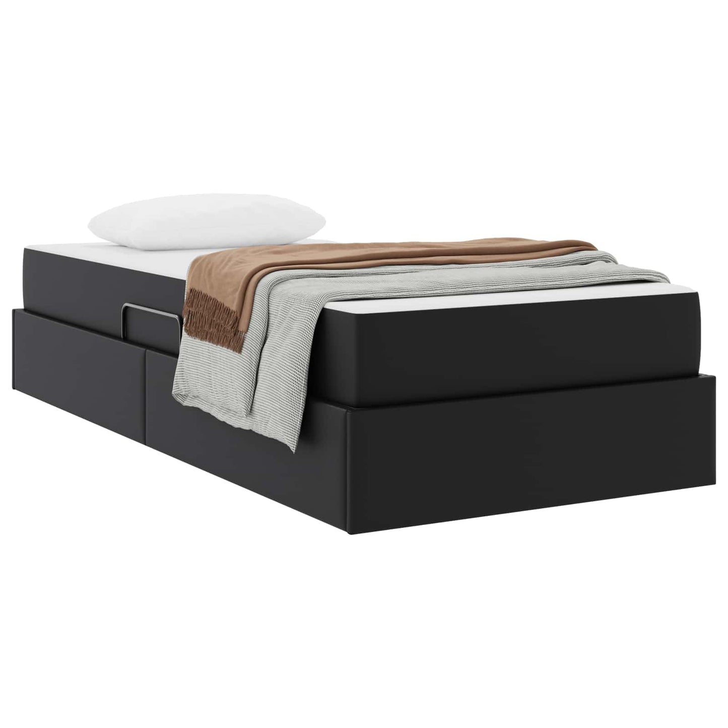 Letto con contenitore e materasso 2 pcs Nero Pelle