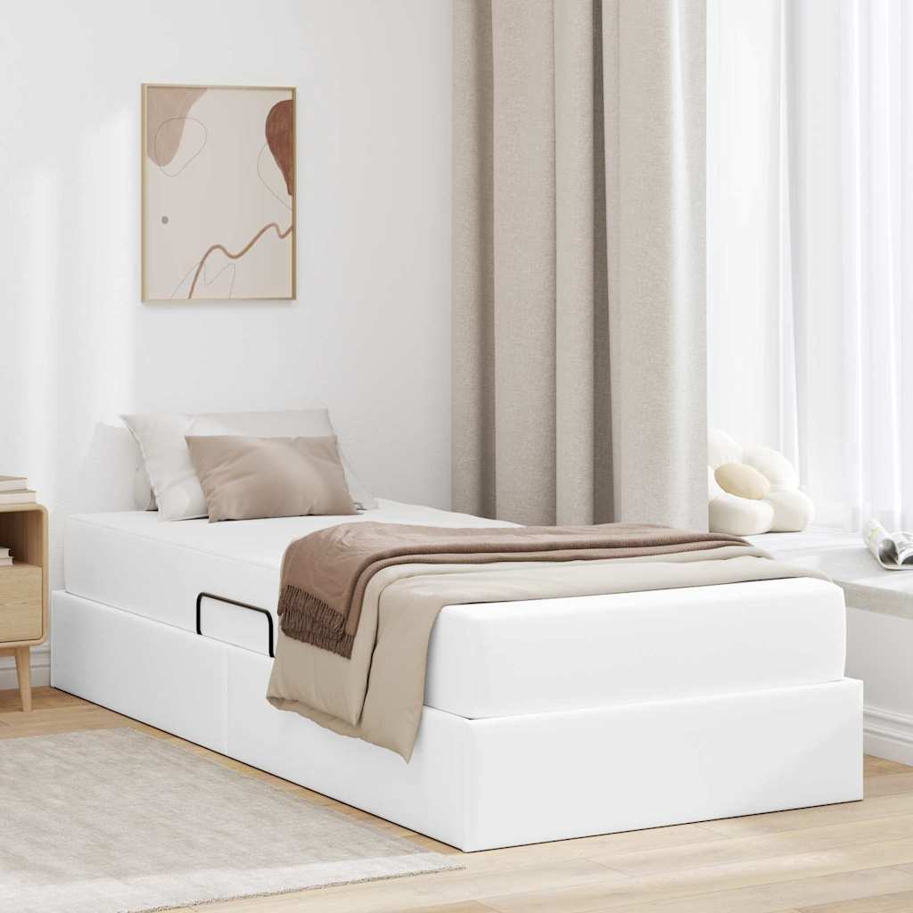 Letto con contenitore e materasso 2 pcs Bianco Pelle