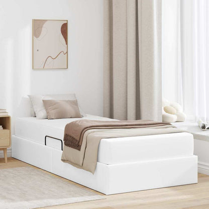 Letto con contenitore e materasso 2 pcs Bianco Pelle