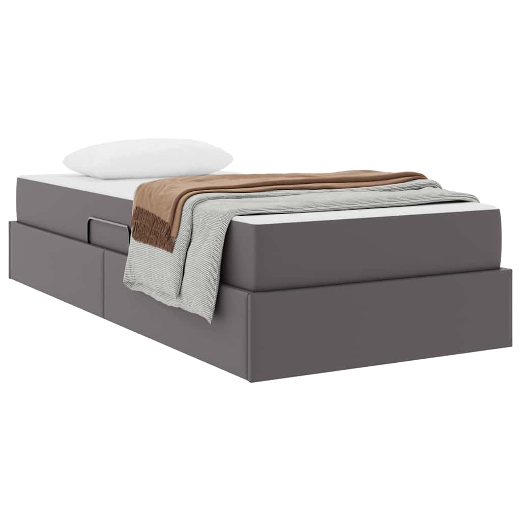 Letto con contenitore e materasso 2 pcs Grigio Pelle