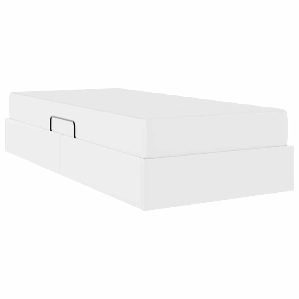 Letto con contenitore e materasso 2 pcs Bianco Pelle