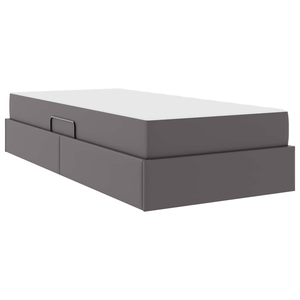 Letto con contenitore e materasso 2 pcs Grigio Pelle
