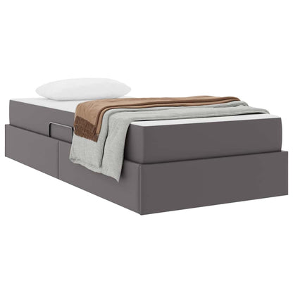 Letto con contenitore e materasso 2 pcs Grigio Pelle