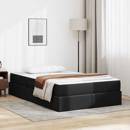 Letto con contenitore e materasso 2 pcs Nero Pelle