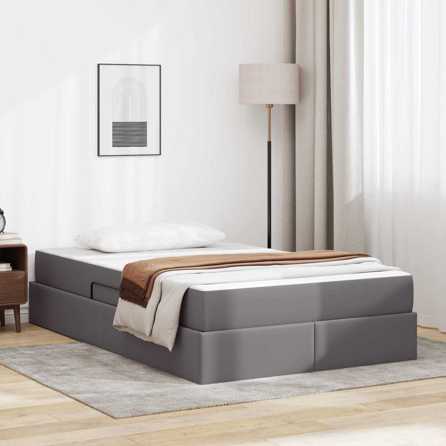 Letto con contenitore e materasso 2 pcs Grigio Pelle