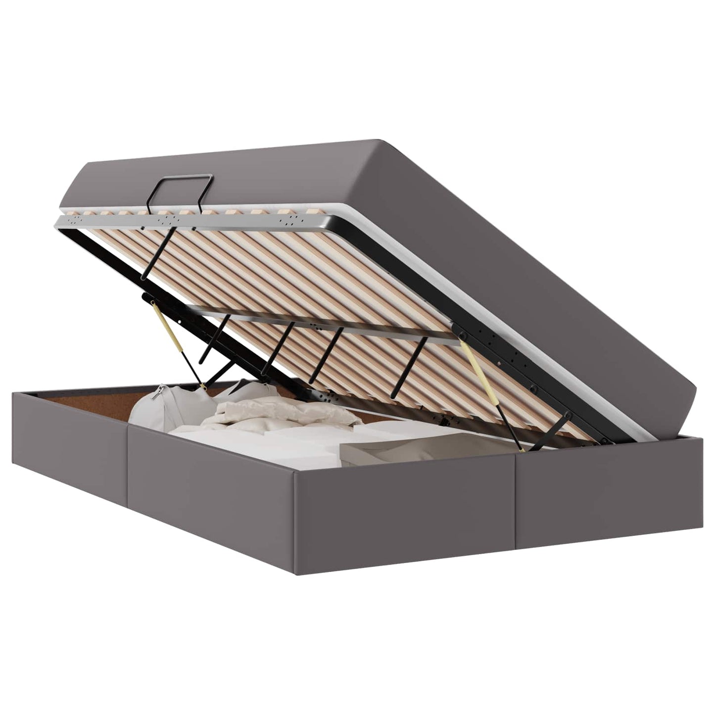 Letto con contenitore e materasso 2 pcs Grigio Pelle