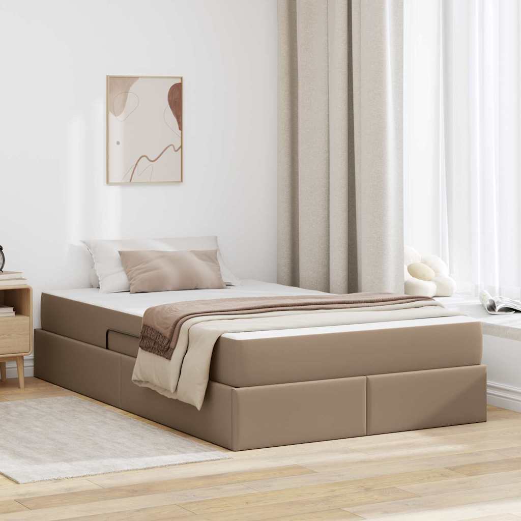 Letto con contenitore e materasso 2 pcs Cappuccino Pelle