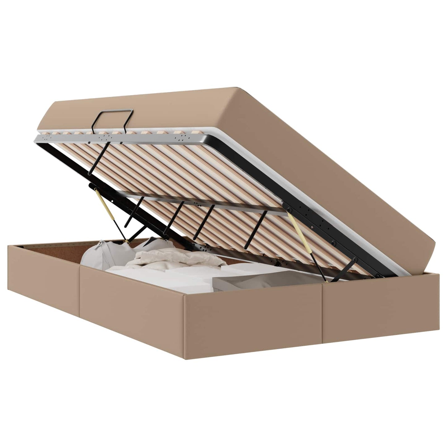 Letto con contenitore e materasso 2 pcs Cappuccino Pelle
