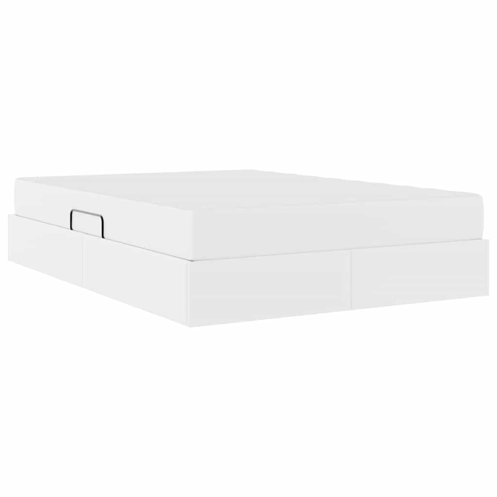 Letto con contenitore e materasso 2 pcs Bianco Pelle