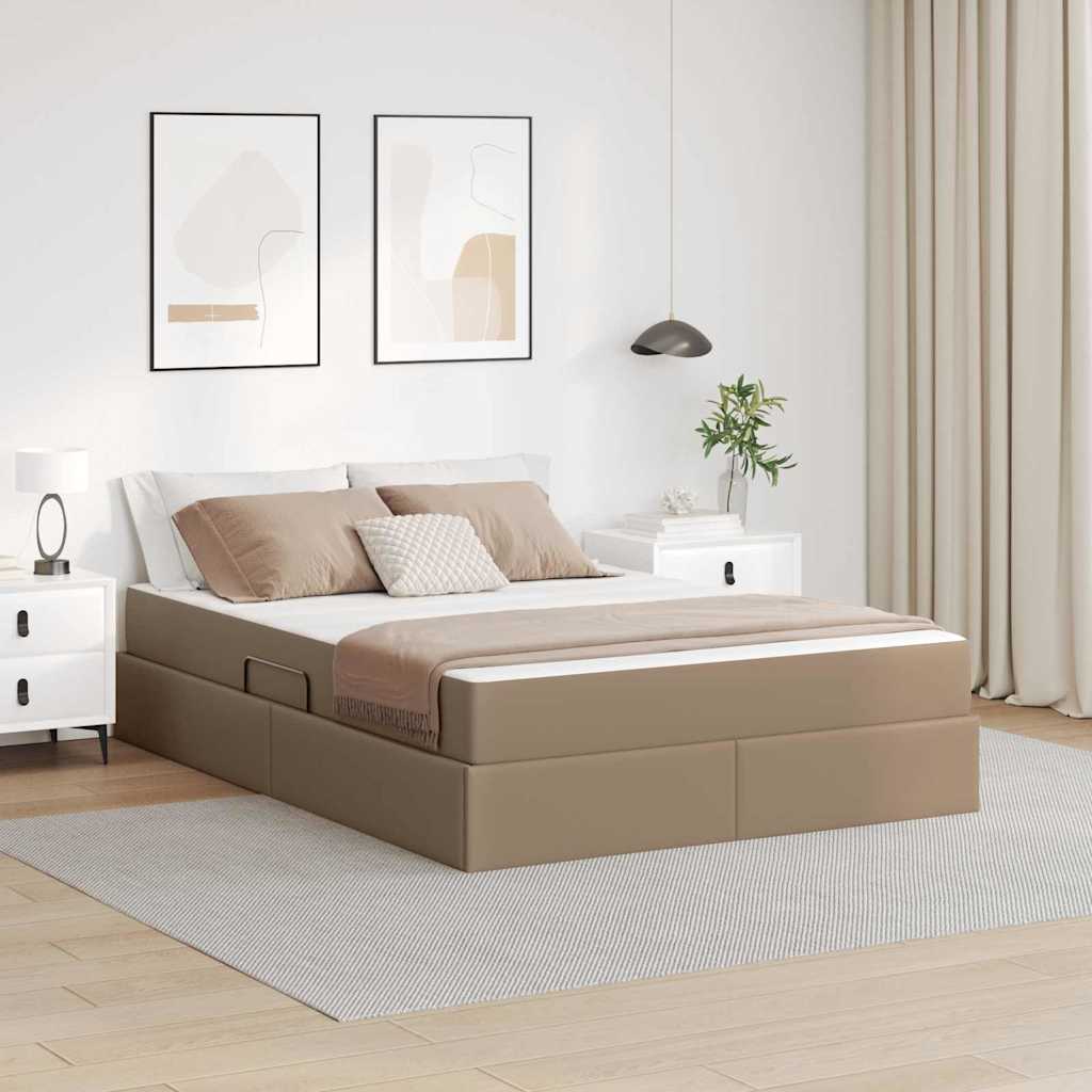 Letto con contenitore e materasso 2 pcs Cappuccino Pelle