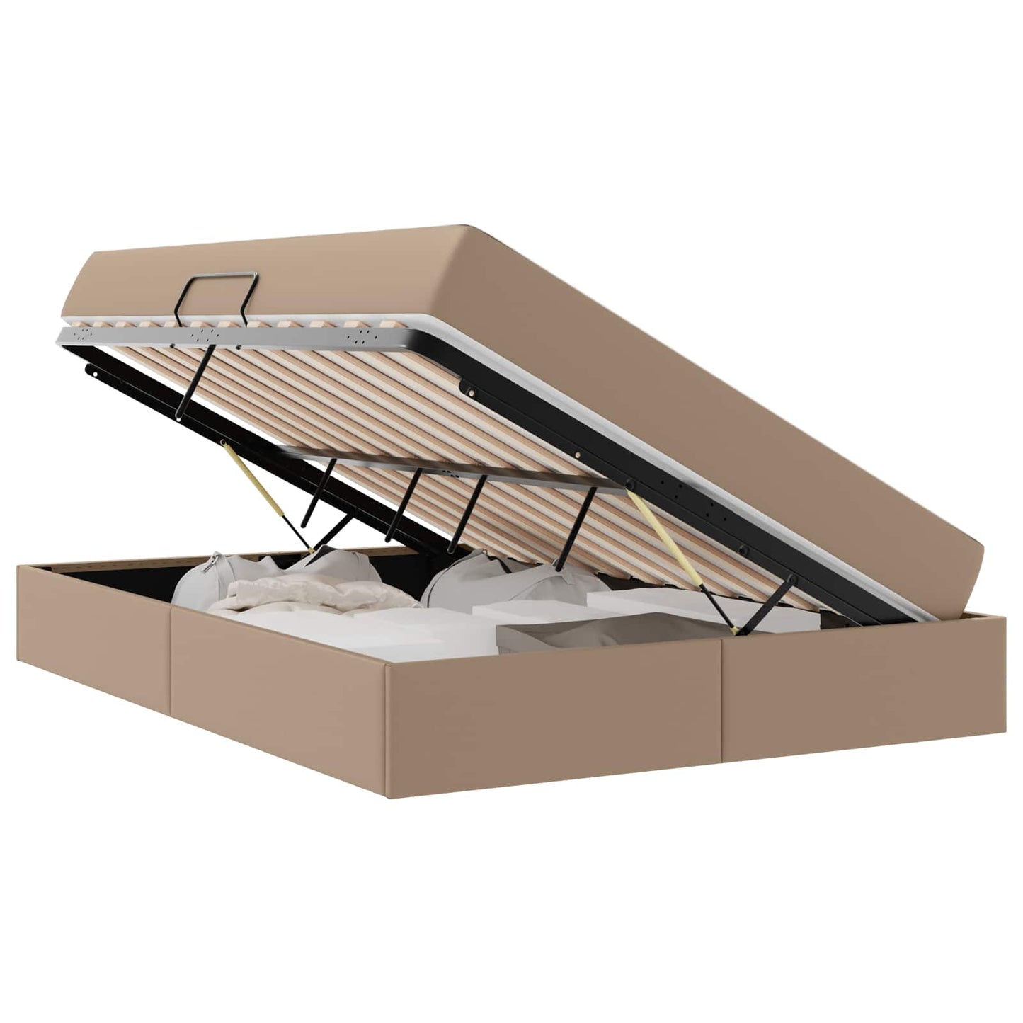 Letto con contenitore e materasso 2 pcs Cappuccino Pelle