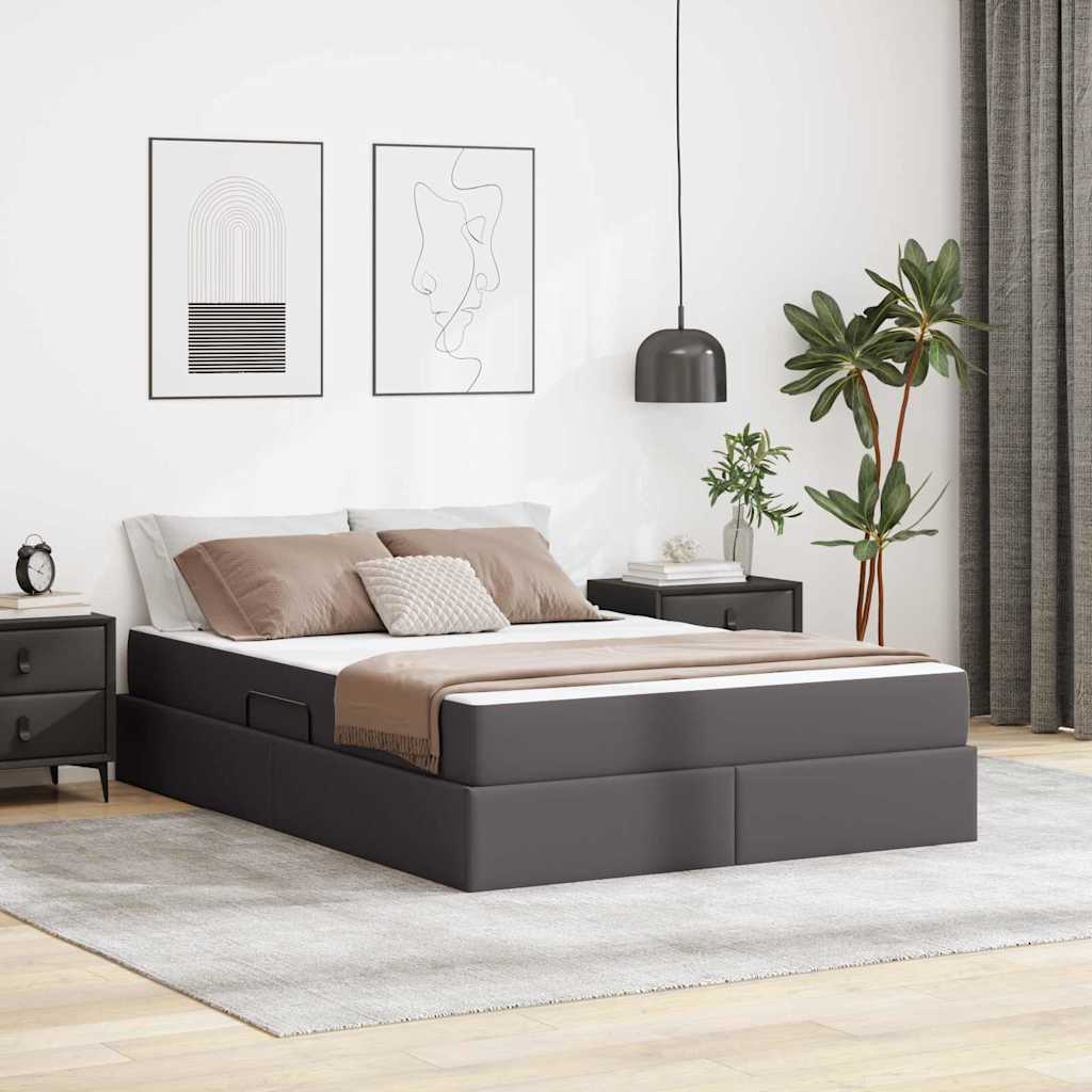 Letto con contenitore e materasso 2 pcs Grigio Pelle