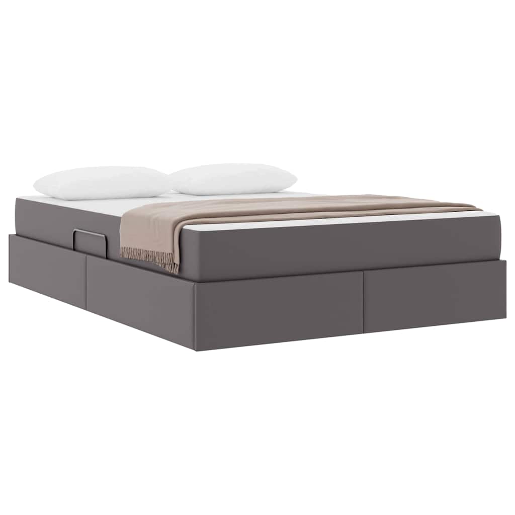 Letto con contenitore e materasso 2 pcs Grigio Pelle