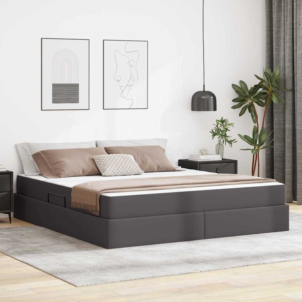 Letto con contenitore e materasso 2 pcs Grigio Pelle