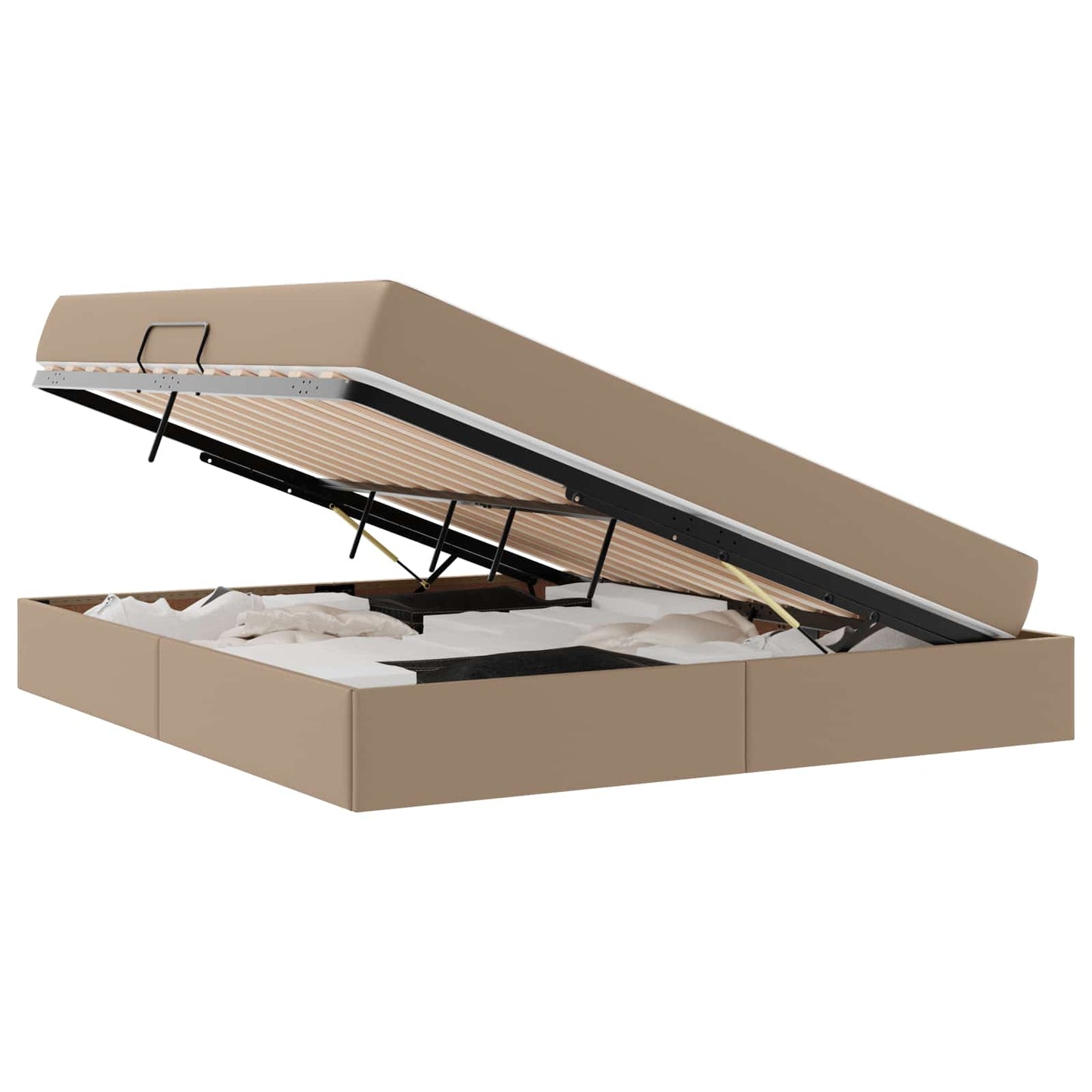 Letto con contenitore e materasso 2 pcs Cappuccino Pelle