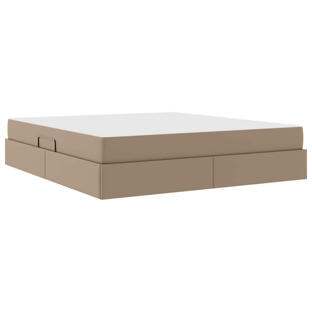 Letto con contenitore e materasso 2 pcs Cappuccino Pelle