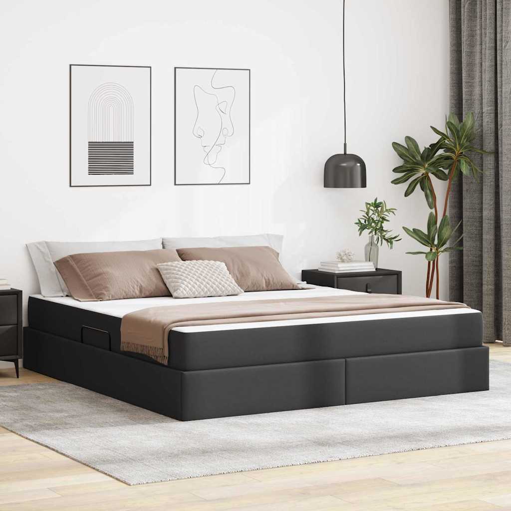 Letto con contenitore e materasso 2 pcs Nero Pelle
