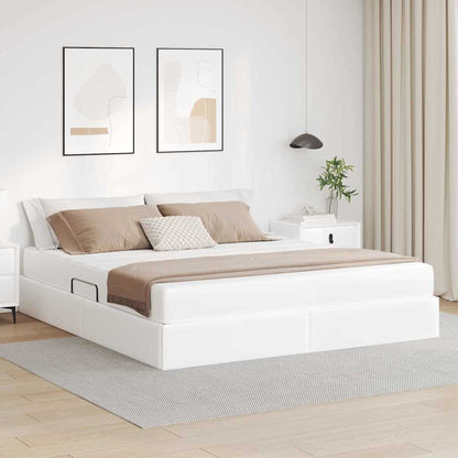Letto con contenitore e materasso 2 pcs Bianco Pelle
