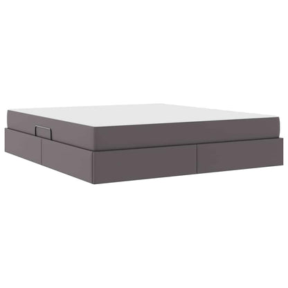 Letto con contenitore e materasso 2 pcs Grigio Pelle