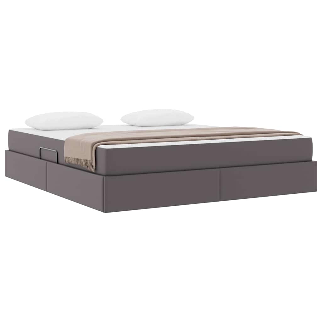 Letto con contenitore e materasso 2 pcs Grigio Pelle