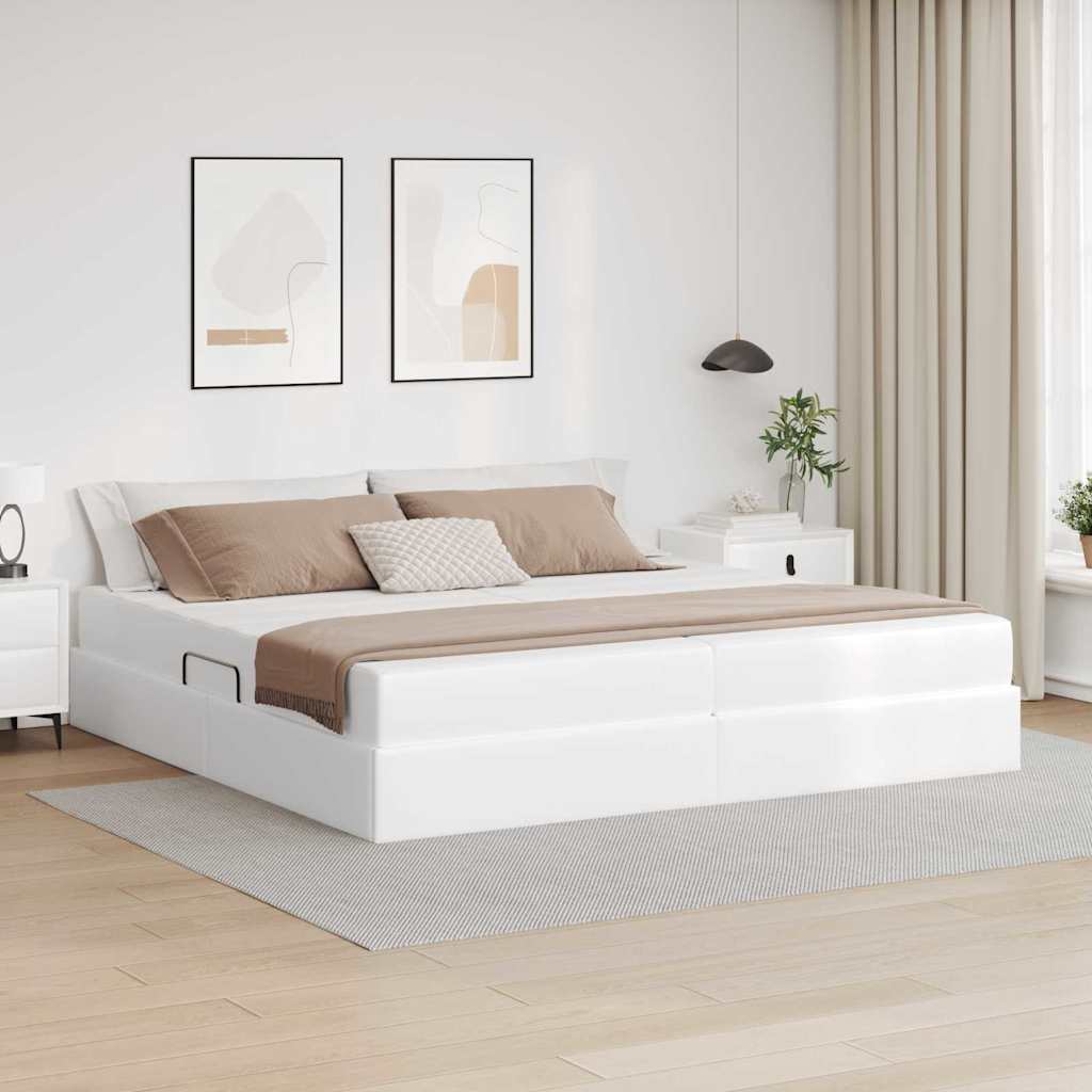 Letto con contenitore e materasso 2 pcs Bianco Pelle