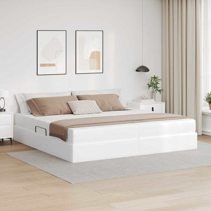 Letto con contenitore e materasso 2 pcs Bianco Pelle