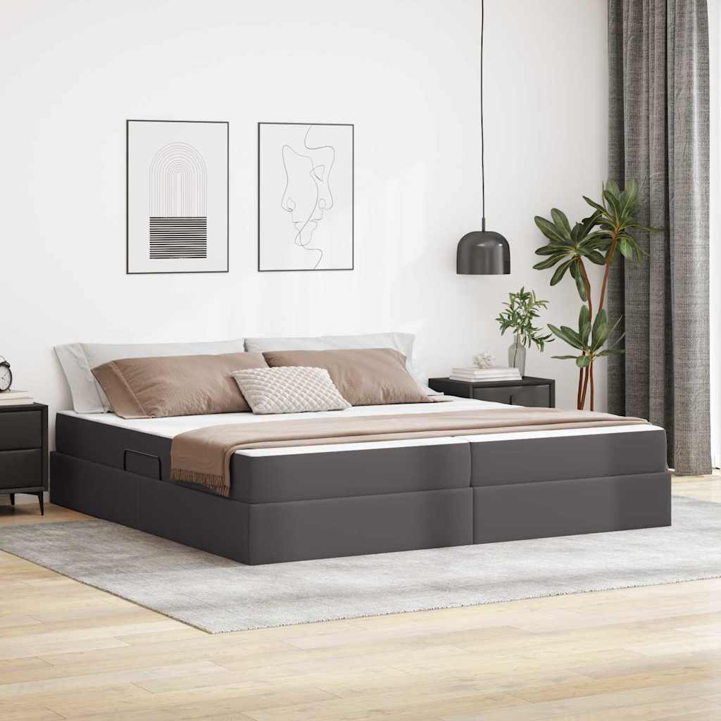 Letto con contenitore e materasso 2 pcs Grigio Pelle