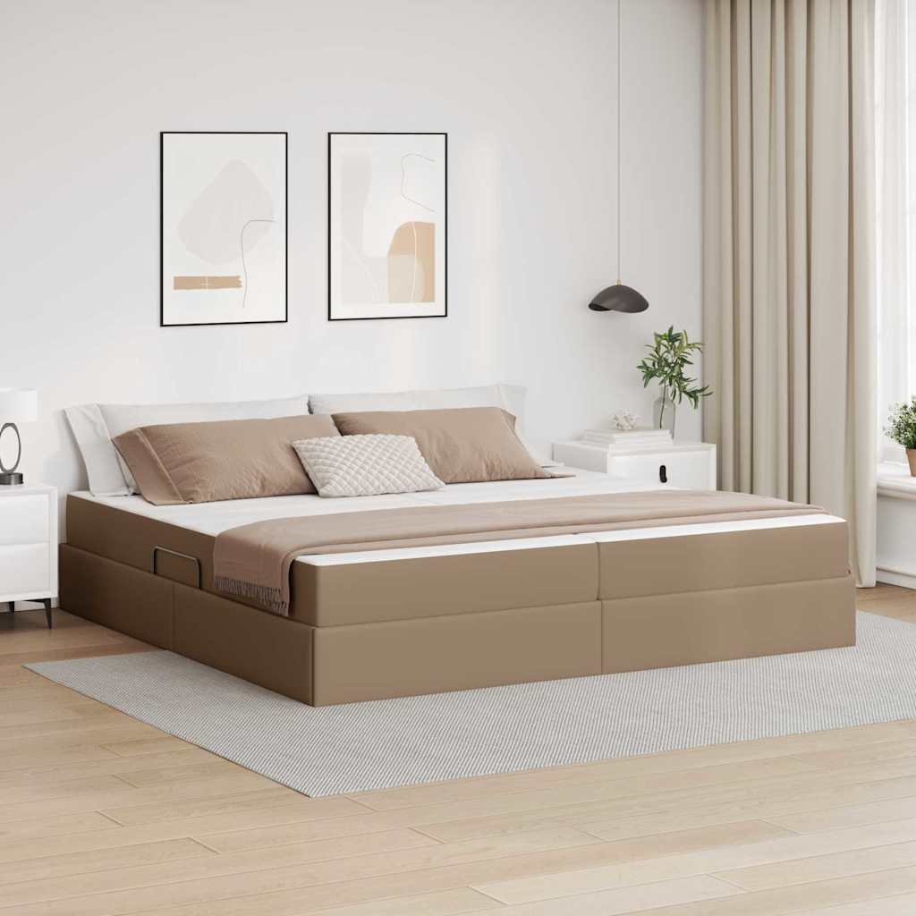 Letto con contenitore e materasso 2 pcs Cappuccino Pelle