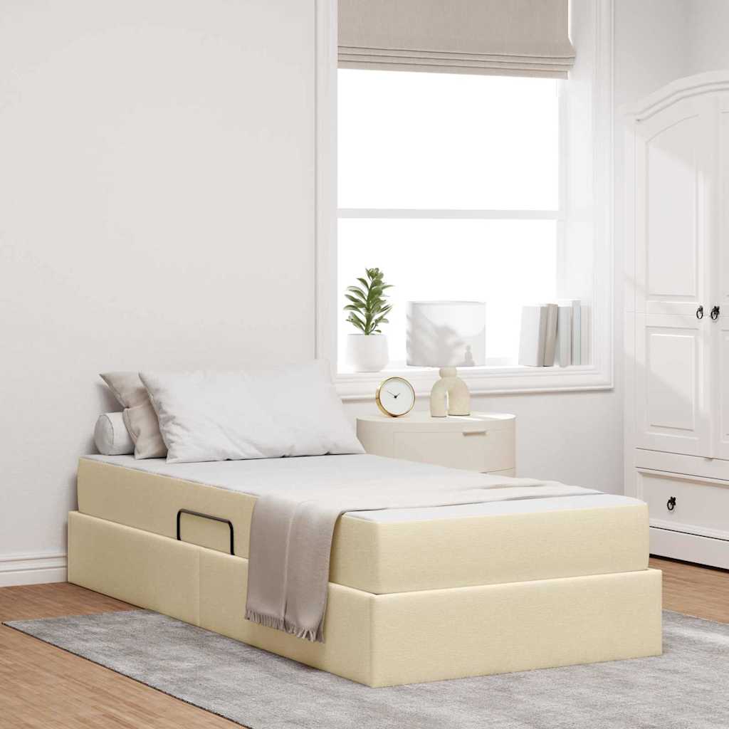 Letto con contenitore e materasso Crema 100 x 200 cm Poliestere