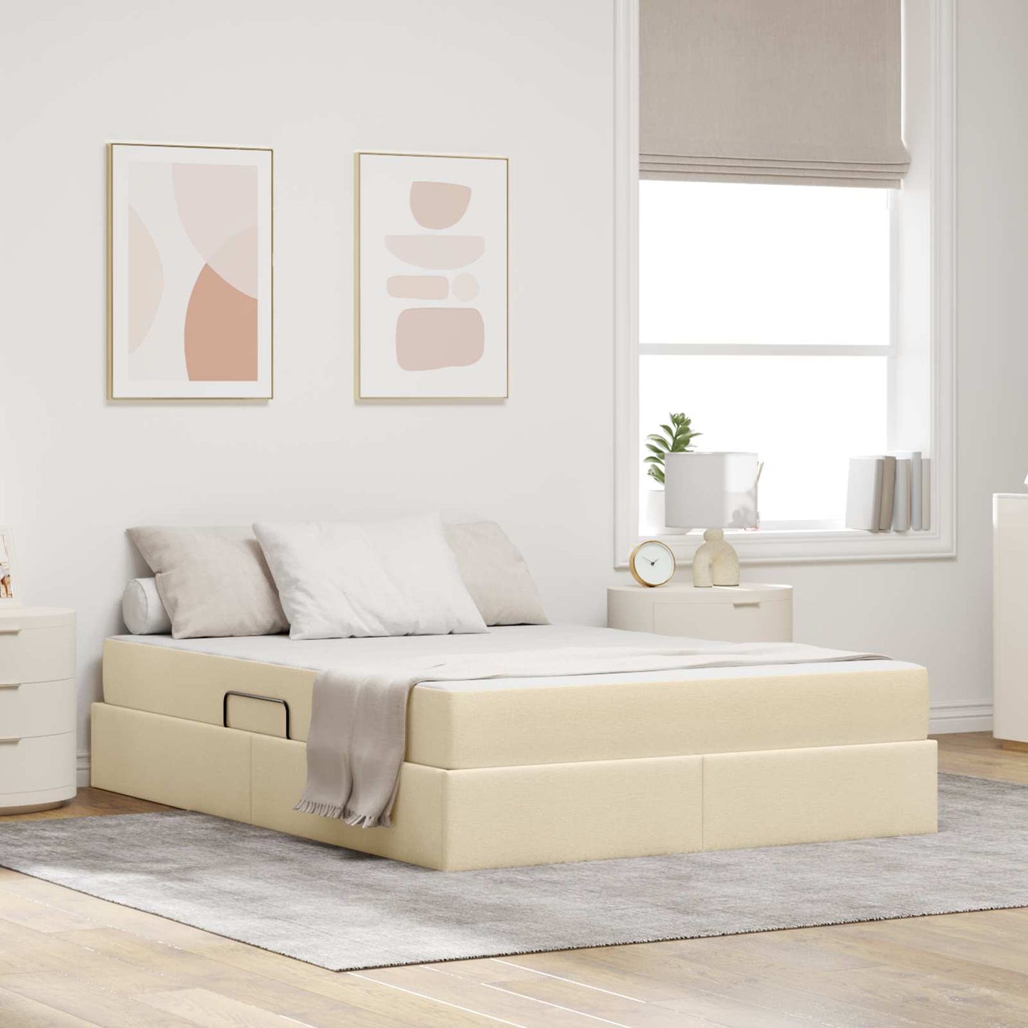 Letto con contenitore e materasso Crema 140 x 190 cm Poliestere