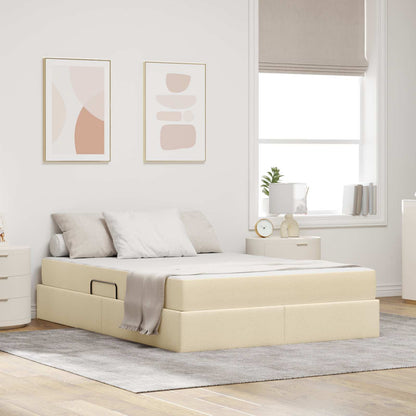 Letto con contenitore e materasso Crema 140 x 190 cm Poliestere