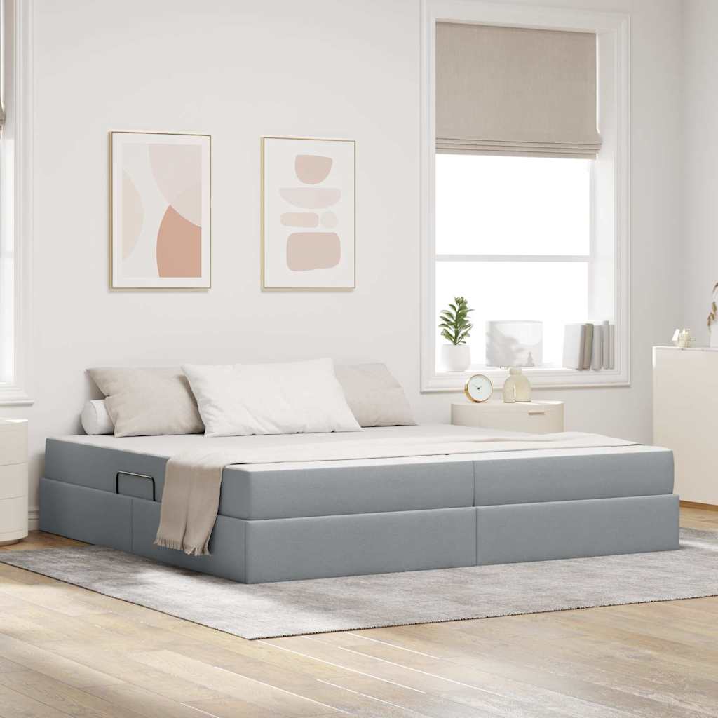 Letto con contenitore e materasso Grigio chiaro 200 x 200 cm