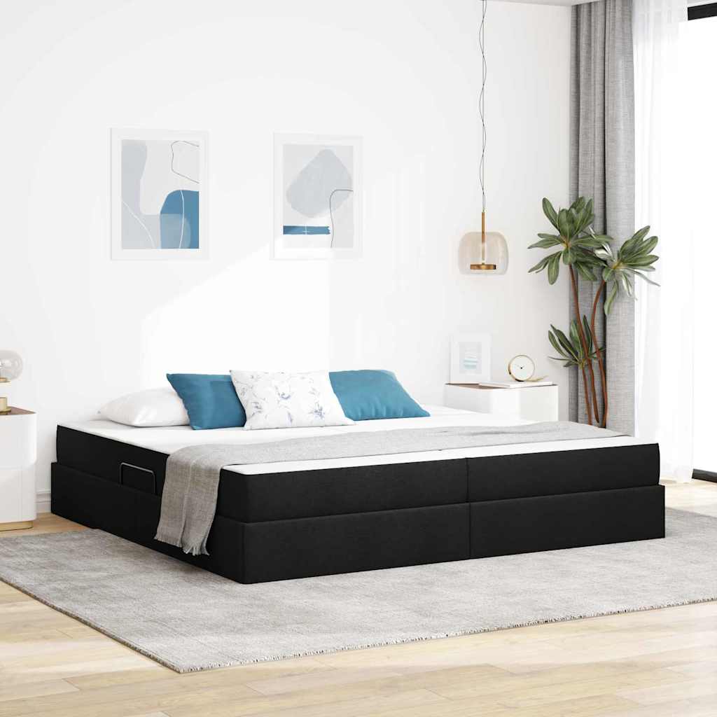 Letto con contenitore e materasso Nero 200 x 200 cm Poliestere