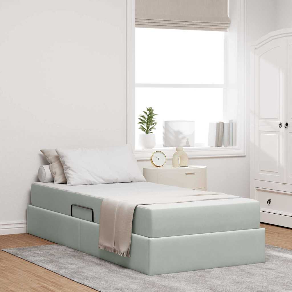 Letto con contenitore e materasso Grigio chiaro 90 x 190 cm
