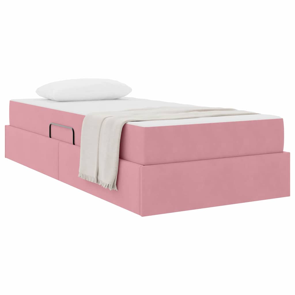 Letto con contenitore e materasso Rosa 90 x 190 cm Velluto