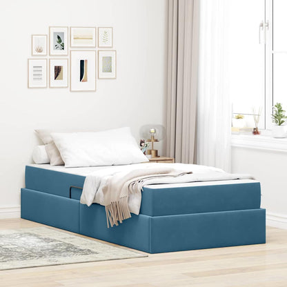 Letto con contenitore e materasso Blu Scuro 90 x 200 cm Velluto