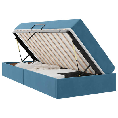 Letto con contenitore e materasso Blu Scuro 90 x 200 cm Velluto